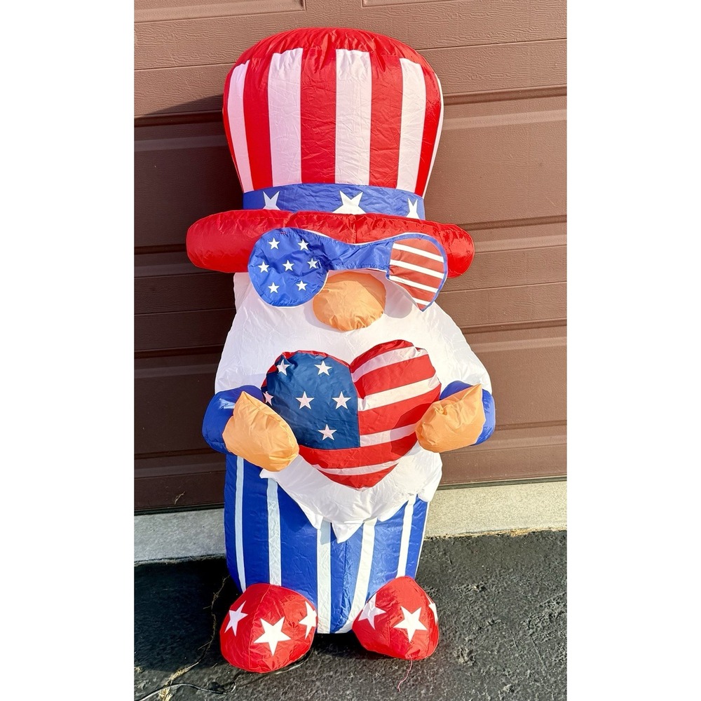 Inflatable Gnome 4th Of July Independence Day USA 5' Foot With Heart MINT!